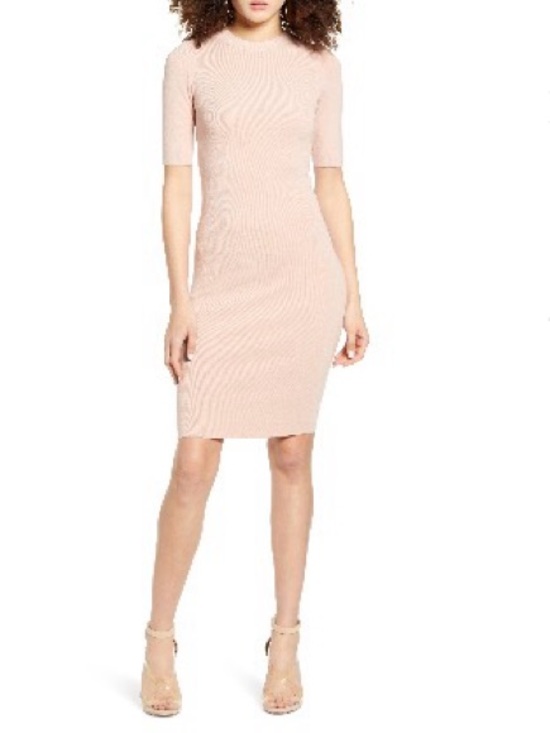 Leith Dresses & Skirts - Leith Blush Pink Ribbed Midi Sheath Dress